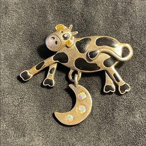 Vintage metal Caw Pin Crescent Moon JJ Jonette the caw brooch collectible